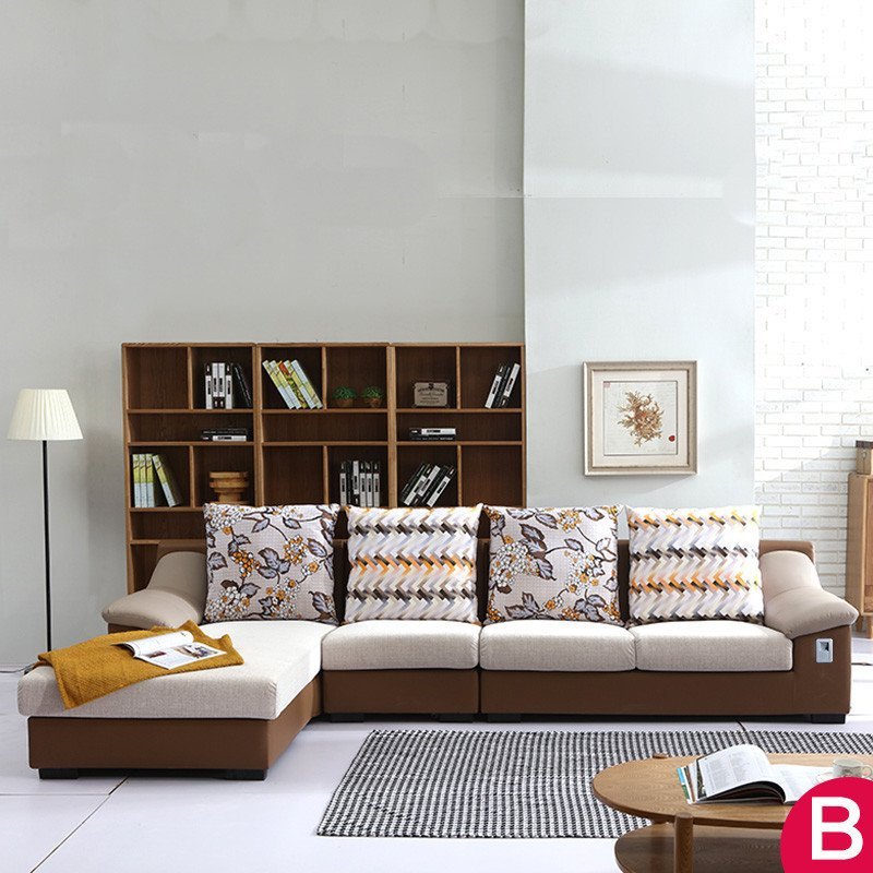 双虎家私(sunhoo) 皮布沙发简约现代多功能客厅智能充电沙发组合065