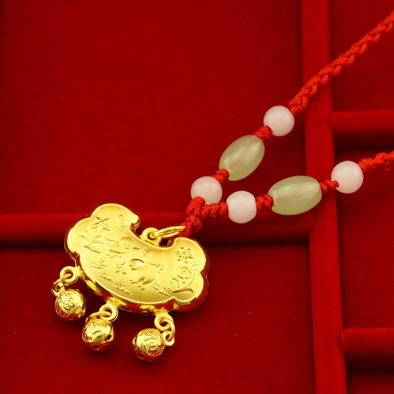 金地珠宝 生肖鸡吊坠 活泼可爱生肖鸡长命锁 十二生肖鸡黄金吊坠锁包