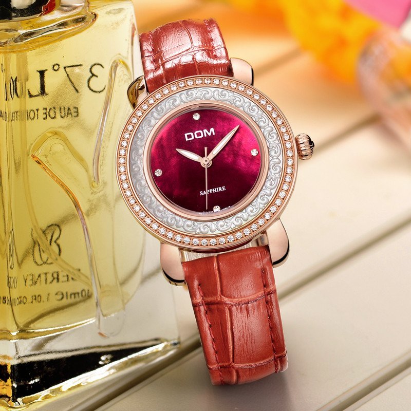 多姆(dom)手表 女式 腕表休闲女表潮流时尚皮带防水镶钻女士手表