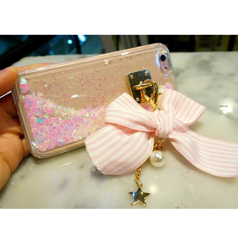 亿城(yicheer)iphone6手机壳流沙液体珍珠蝴蝶结挂件苹果4.