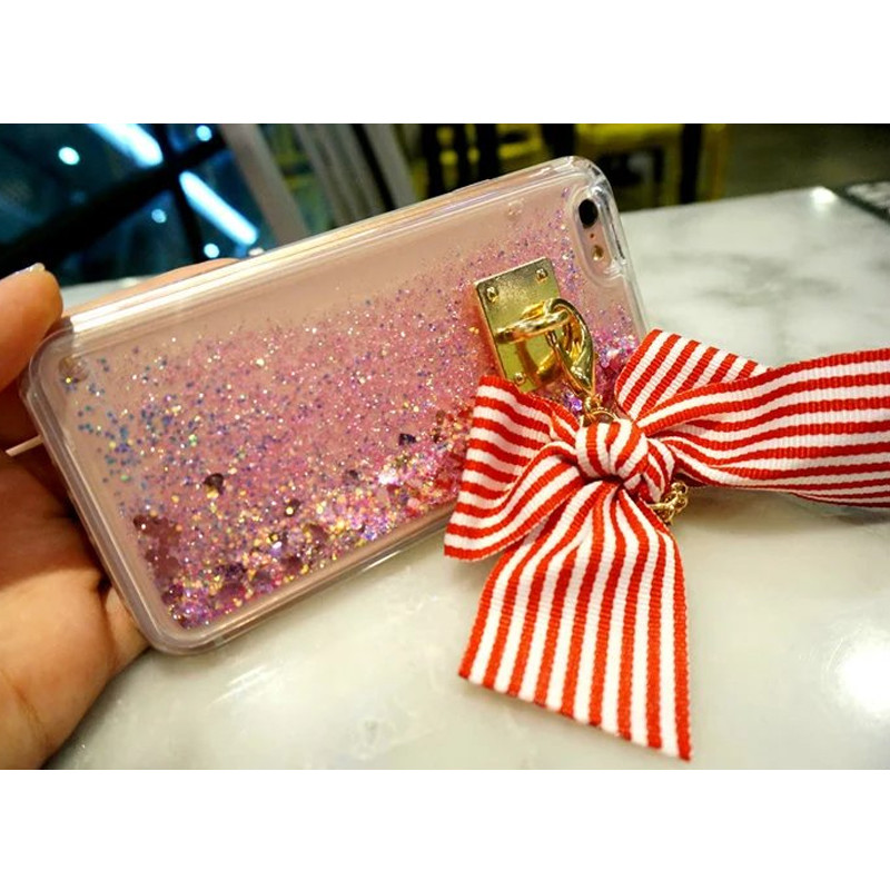 亿城(yicheer)iphone6手机壳流沙液体珍珠蝴蝶结挂件苹果4.