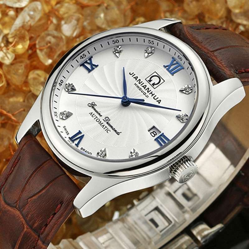 瑞士嘉年华手表 名匠系列镶水钻男士商务石英表 日历防水大三针皮表带