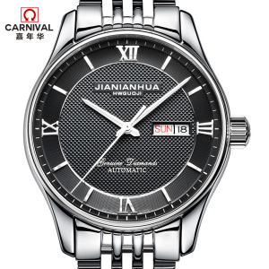 瑞士嘉年华CARNIVAL手表 全自动机械表 休闲时尚双日历罗马条丁机械表 男士防水时尚商务男表金属精钢腕表 8612G