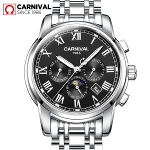 嘉年华CARNIVAL手表新款男士全自动机械表 男镂空商务休闲时尚夜光防水男表多功能大表盘商务金属精钢表带腕表8759