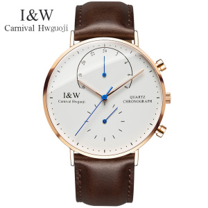 瑞士嘉年华Carnival男士新薄款石英表 男表真皮表带简约休闲时尚手表夜光防水腕表英伦风男神表8787G-5