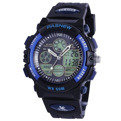 PASNEW百圣牛青少年运动表电子表男50米防水游泳手表指针计时表048B