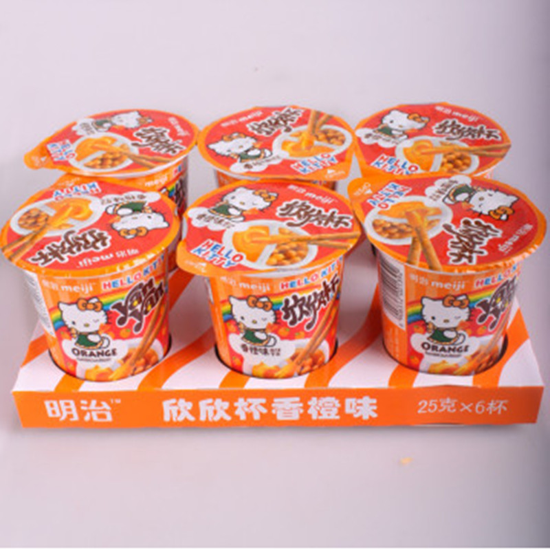 明治欣欣杯 奶油饼干 香橙味 25g*6杯(整板装儿童国产零食大礼包)
