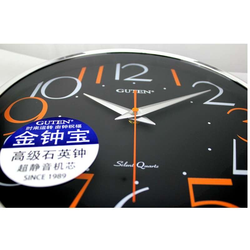 金钟宝(guten)现代时尚经典金属外框静音扫描机芯创意挂钟827