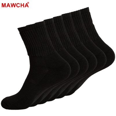 Mawcha男士袜子精梳棉毛圈松口袜透气舒适运动袜中筒休闲棉袜6双装黑色均码