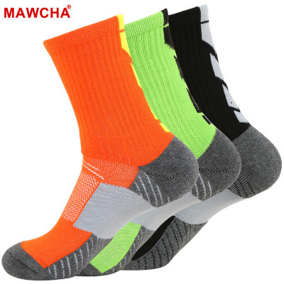 Mawcha袜子男士精梳棉篮球袜足球袜中筒加厚毛巾底运动袜子3双A款颜色随机3双均码（24-28cm）