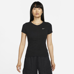 Nike Sportswear Essentials 纯色罗纹短袖T恤 女款 黑色 FB8277-010