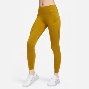 Nike Go 怒放系列 纯色高强度速干中腰口袋九分紧身运动长裤 女款 古铜色 DQ5695-716