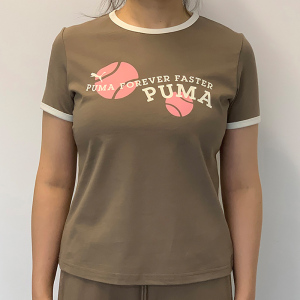 PUMA 字母Logo印花休闲短袖T恤 女款 灰褐色 622972-89