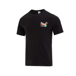 PUMA 字母品牌Logo印花健身运动训练透气圆领短袖T恤 男款 黑色 624718-01