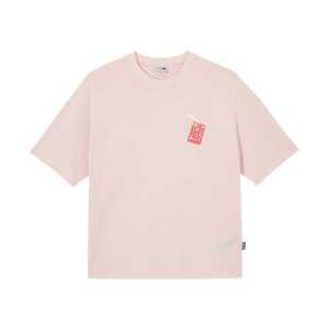 PUMA 品牌Logo印花文字透气圆领短袖T恤 女款 粉色 677522-24