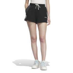 adidas originals三叶草 Shorts 三条纹拼色抽绳系带运动短裤 女款 黑色 IU4843