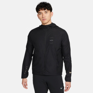 Nike 纯色反光Logo连帽跑步夹克外套 男款 黑色 FN7285-010