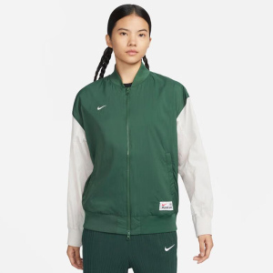 Nike Logo字母印花拼色双拉链设计梭织宽松夹克外套 女款 绿色 FQ0703-323