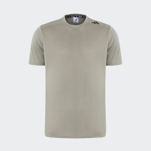 adidas 纯色运动修身健身短袖T恤 男款 卵石银灰 IB9091