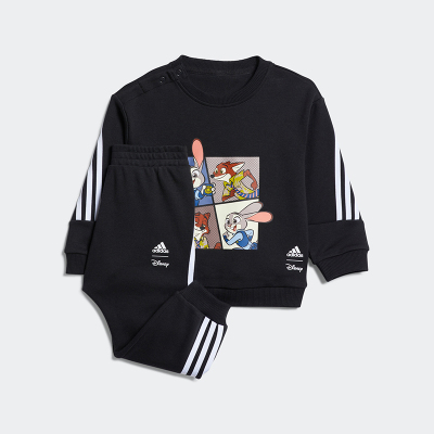 adidas x 迪士尼 联名款 童装 卡通动漫条纹圆领套头长袖T恤直筒长裤婴幼儿套装 婴童 黑色 IB7750