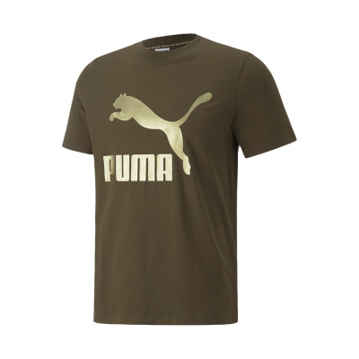 PUMA 烫金Logo印花套头圆领短袖T恤 男款 绿色 673666-62