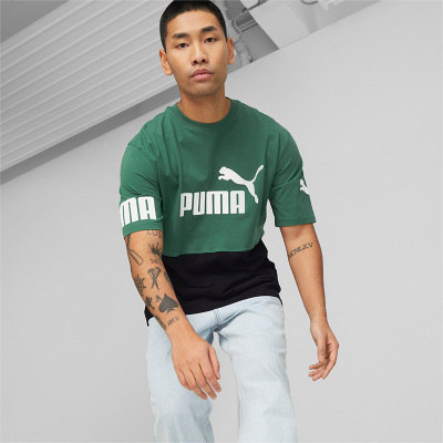 PUMA 字母Logo印花圆领短袖T恤 男款 绿色 676665-37