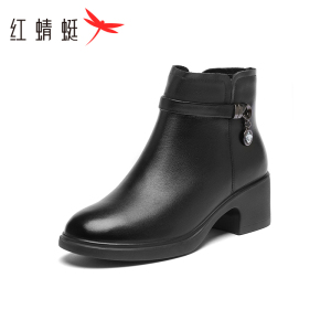 红蜻蜓女靴2025春秋季新款女鞋加绒内里头层牛皮毛绒鞋垫经典大气时尚通勤