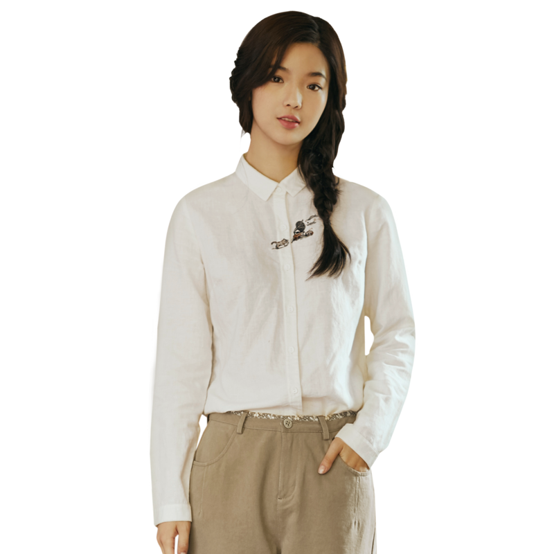 茵曼衬衫女装棉麻春秋新款长袖女士麻质衬衣上衣女寸衫