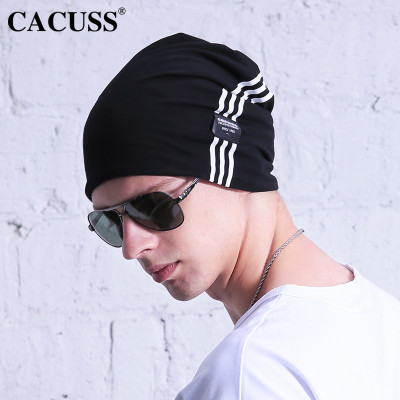 春秋时尚男士女士套头帽情侣针织帽韩版时尚包头帽百搭嘻哈棉套头帽黑白条纹帽