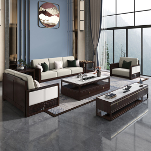 梵宜 沙发 新中式实木古典禅意沙发大小户型布艺现代客厅家具6003#