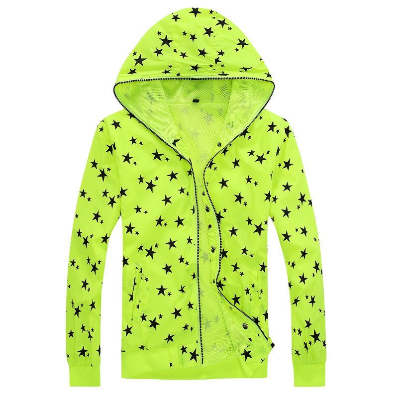 丹杰仕(danjieshi)夏季五角星印花防晒衣服连帽荧光衣冲锋衣男潮