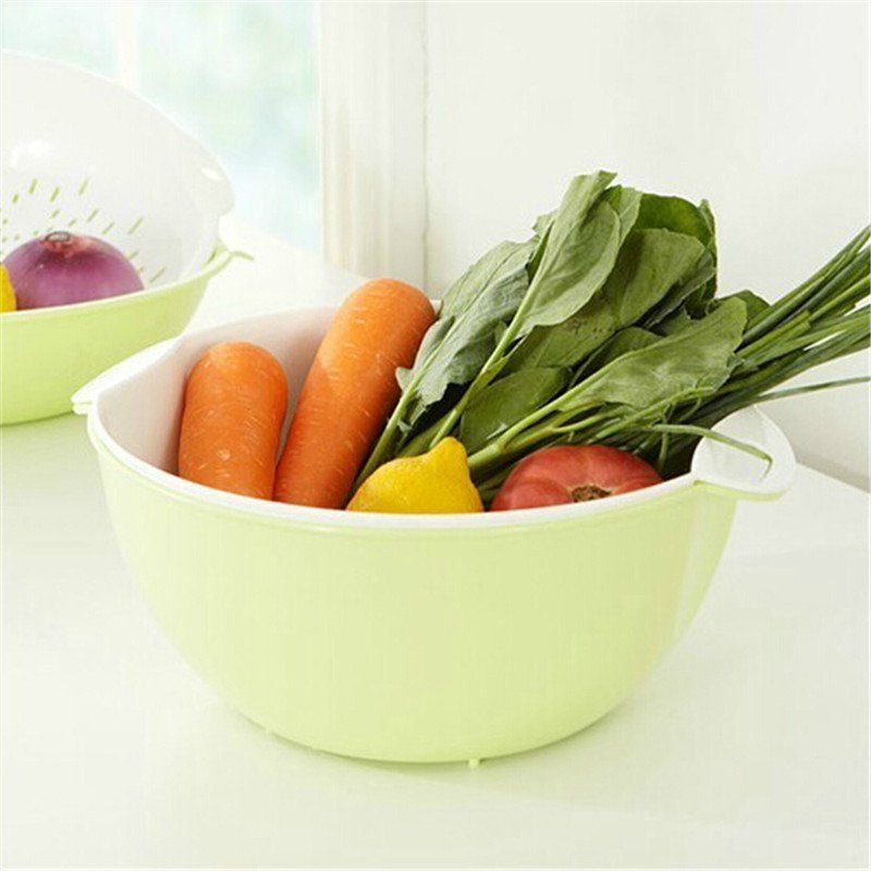 文博时尚家居双层果蔬沥水套装 水果盘 蔬菜盘 小号 混色卖zw601