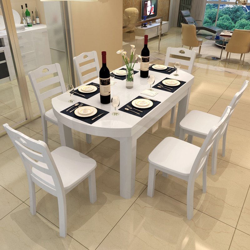 十木 住宅家具实木餐桌椅组合6人 简约现代圆形折叠餐桌 伸缩大圆桌