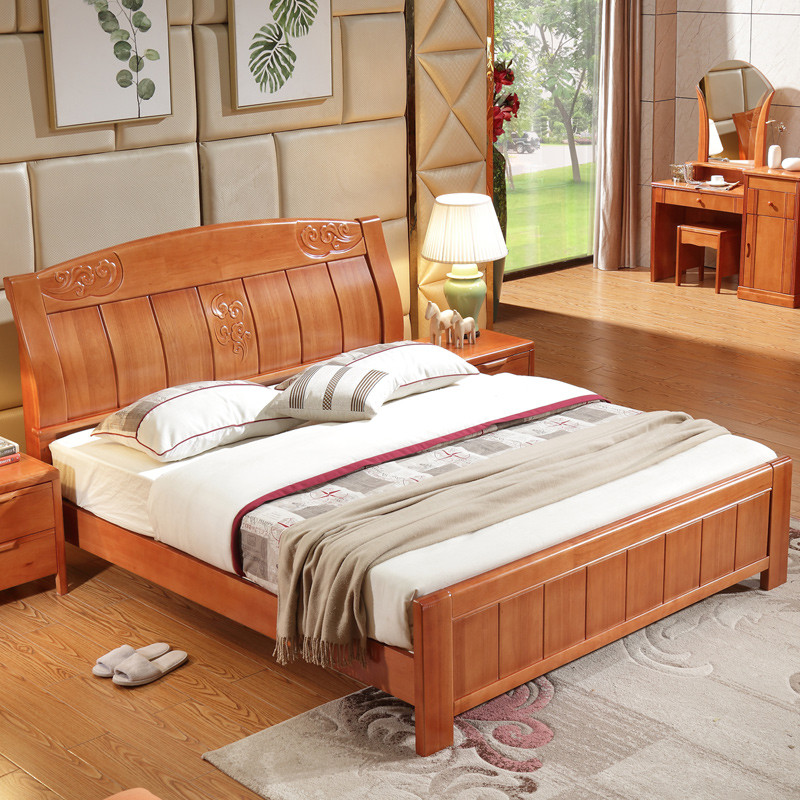 千喜凡品雅居 实木床 1.8米双人床储物高箱床 中式床 实木婚床qpf.