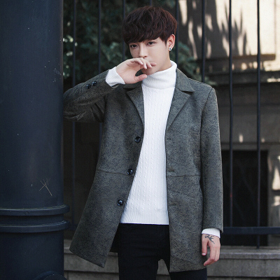 步来褶惠2017新款秋装中长款风衣男士修身长款风衣男4001-1-fy3877-P12夏
