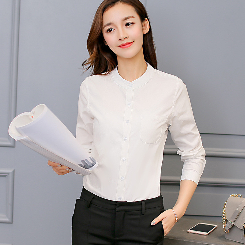 158rx 韩版圆领长袖衬衫职业女士内搭纯棉衬衫女上衣打底