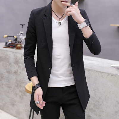 UYUK 秋冬新款男士中长款西服外套韩版潮流发型师风衣男修身大衣男上衣