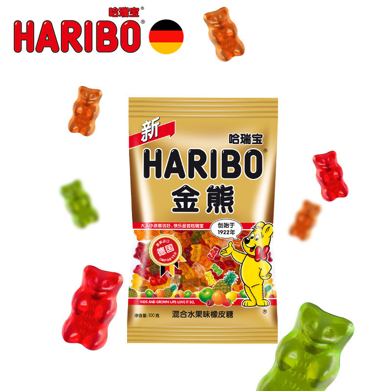 haribo哈瑞宝金熊混合水果味橡皮糖100g德国原装进口零食橡皮糖