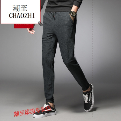 潮至男裤秋季男士休闲裤韩版潮流裤子修身束脚裤九分裤男小脚裤哈伦裤
