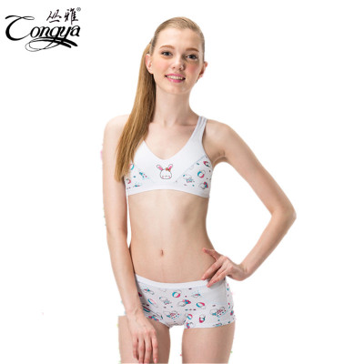 丛雅少女文胸可爱卡通印花少女内衣运动型无钢圈胸罩学生背心式发育期文胸3202款
