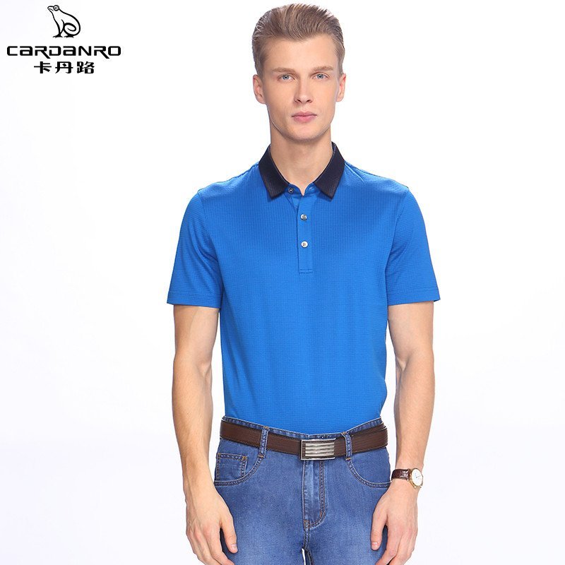 cardanro/卡丹路新品款男士t恤百搭拼色领短袖反领t恤休闲时尚简约