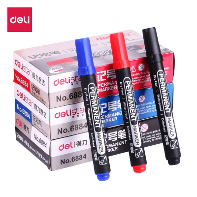 得力deli6884粗记号笔油墨快干防水不易褪色1.5mm光盘笔大头油性笔10支装