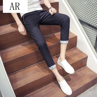 AR夏季英伦八分裤男九分休闲裤薄款学生弹力修身8分短裤小脚裤潮流