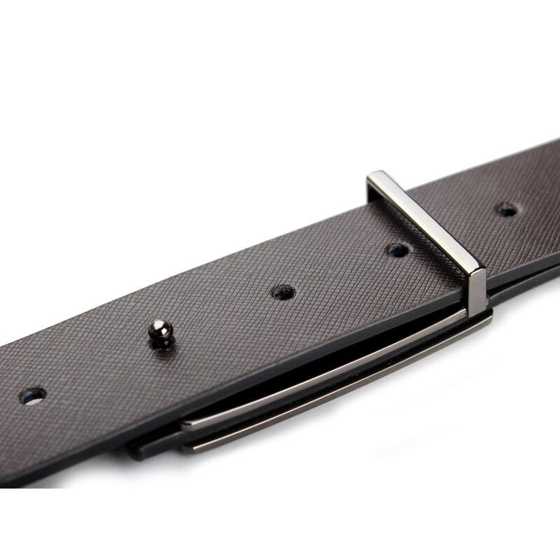 皮客优一p.kuone商务休闲平滑扣十字纹牛皮男士皮带腰带枪色