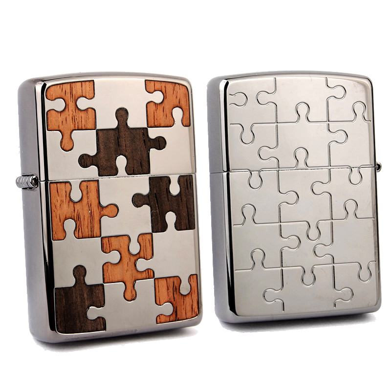 芝宝zippo打火机 黑冰镶嵌实木双面雕刻 150bk 爱的拼图