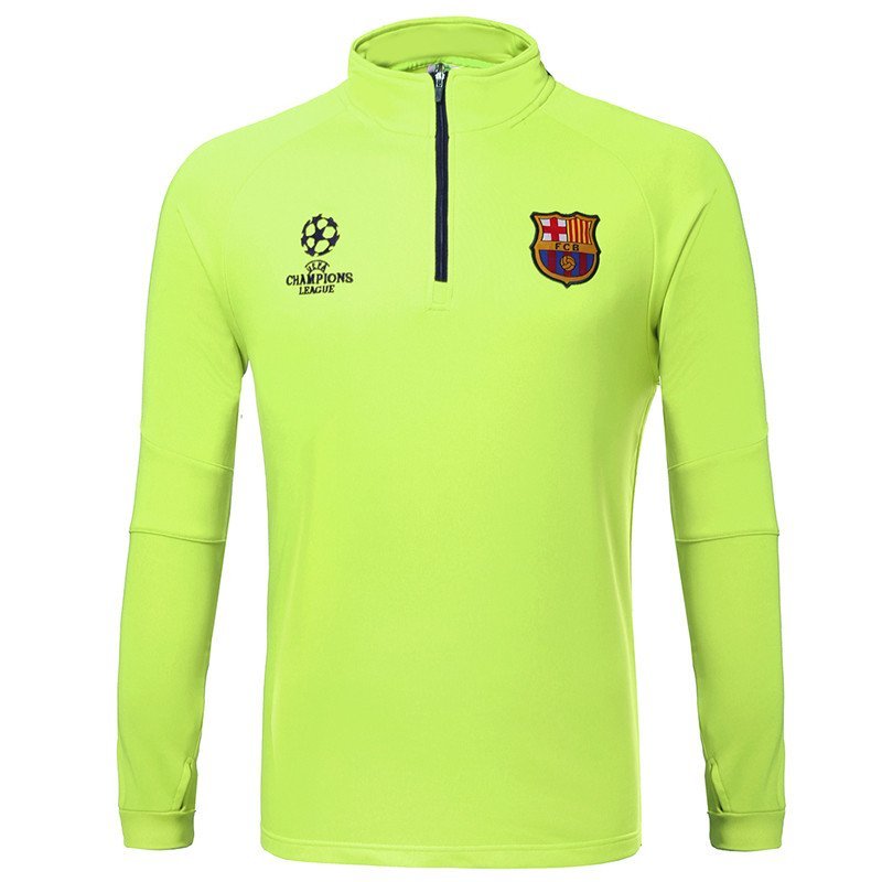 15-16欧冠运动户外秋季长袖球衣巴萨荧光绿足球训练服套装