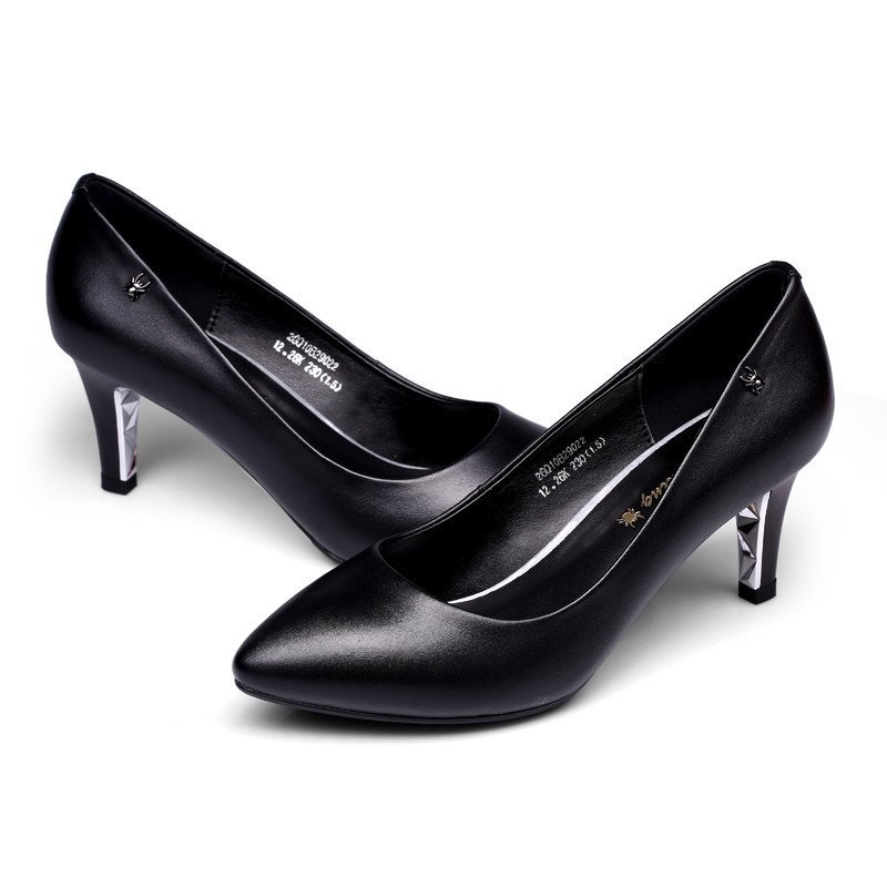 蜘蛛王女鞋高跟春季新款真皮通勤女单鞋尖头牛皮鞋女ol浅口鞋