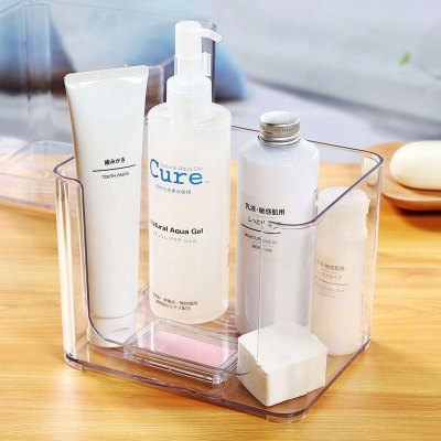 爱尚佳品收纳盒化妆品浴室桌面整理盒透明塑料可叠放D1014透明色