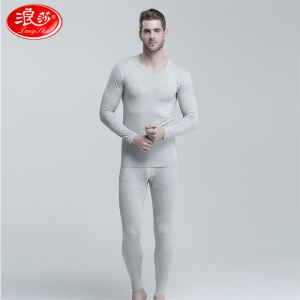 浪莎langsha男女士秋衣秋裤薄款圆领莱卡棉毛衫秋冬季青年基础修身打底保暖内衣套装