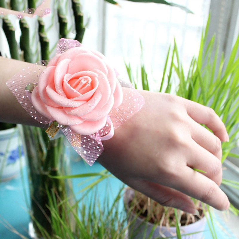 吟秀 结婚婚礼手花 韩式新娘伴娘手腕花 带金粉扎头花